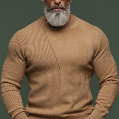 Men's Classic Casual Knit Ribbed And Faux Suede Slim Fit Crew Neck Sweatshirt MTA0825K4K