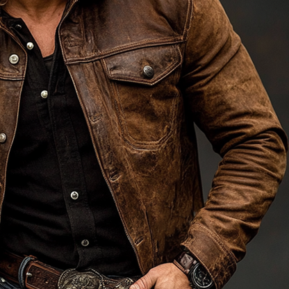 Men's Vintage Distressed PU Leather Lapel Jacket MTA2098H3X