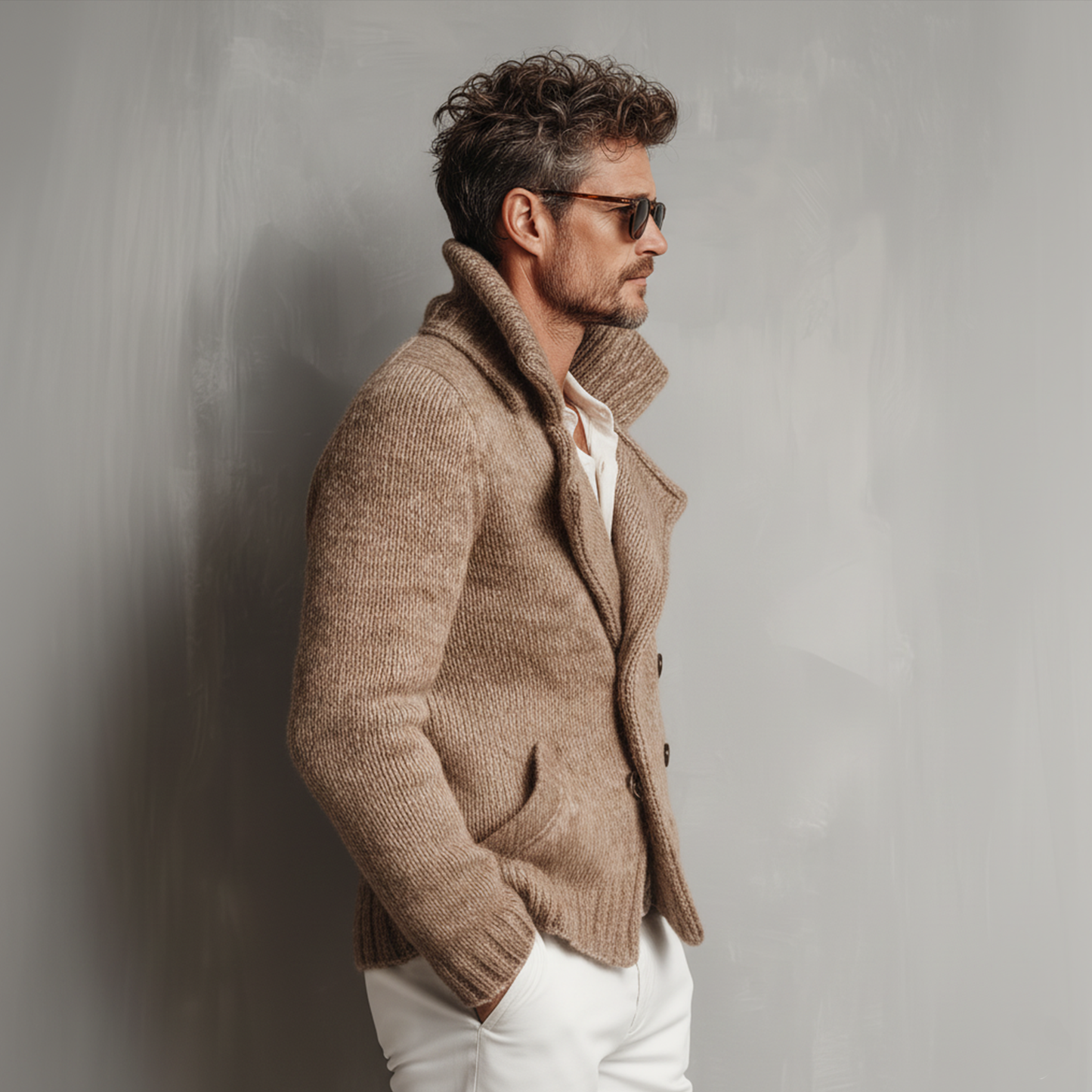 Men's Classic Retro Tough Style Double-breasted Lapel Knitted Cardigan MTA1034J7K