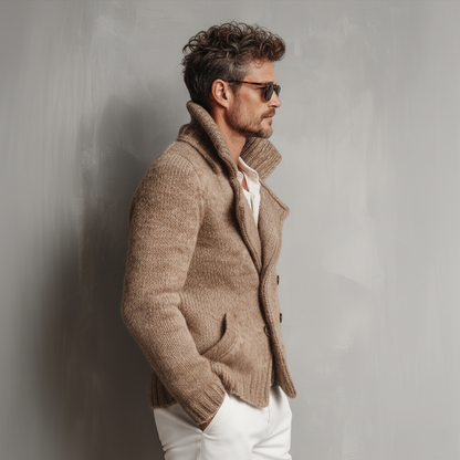 Men's Classic Retro Tough Style Double-breasted Lapel Knitted Cardigan MTA1034J7K