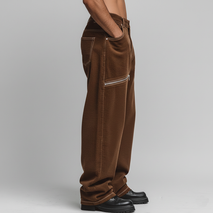 Men's Stylish Corduroy Zipper-decorated Casual Pants MTA0804K7K