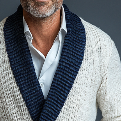 Men's Knitted V-neck Striped Jacquard Cardigan MTA0771K8X