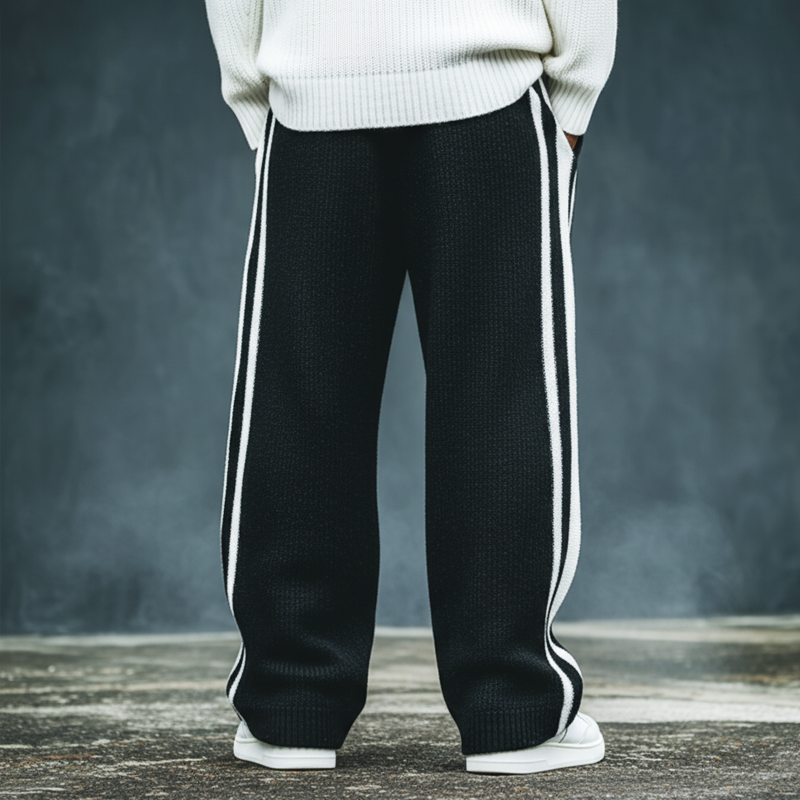 Men's Classic Color-blocked Striped Loose-fitting Knit Trousers MTA0857K7U