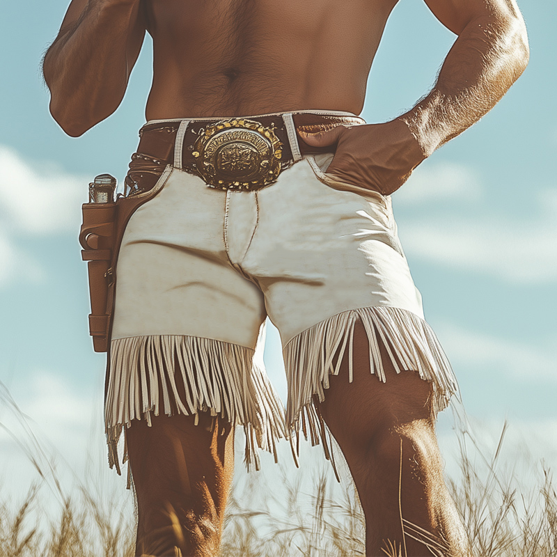 Men's Summer Western Denim Style Fringe Shorts MTA2250D8U