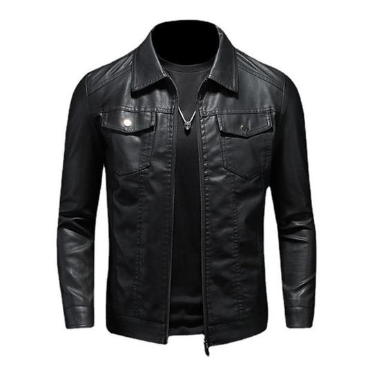 Men's Lapel Leather Biker Jacket 37377631X