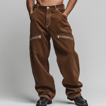 Men's Stylish Corduroy Zipper-decorated Casual Pants MTA0804K7K