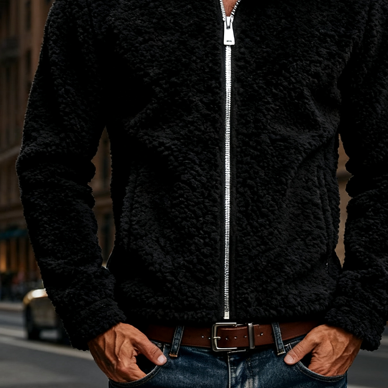 Men's Loose-Fit Contrast Fleece Zip-Up Jacket MTA2262J9X