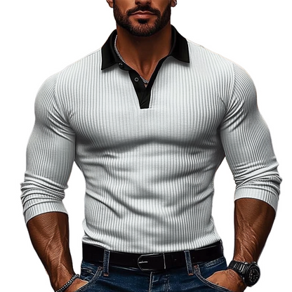 Men's Knitted Contrast Striped Long-sleeved POLO Shirt MTA1172J2X