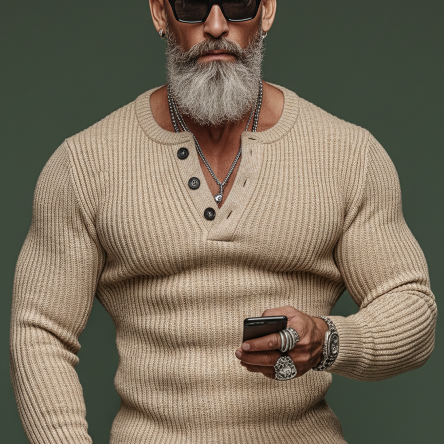 Men's Classic Casual Tough Style Henley Collar Slim Fit Sweater MTA2871J6K