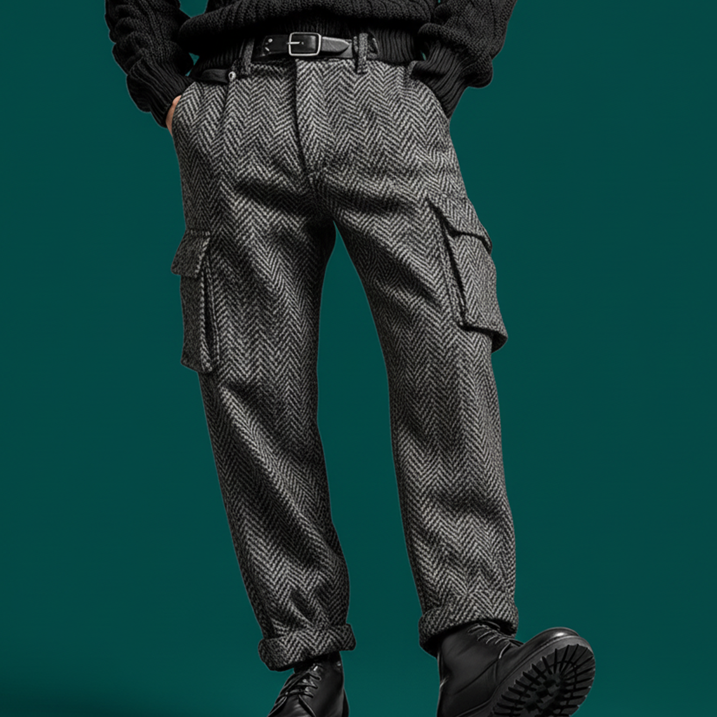 Men's Classic Casual Faux Herringbone Wool Cargo Pants MTA0842K3K