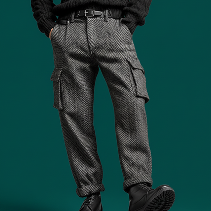 Men's Classic Casual Faux Herringbone Wool Cargo Pants MTA0842K3K