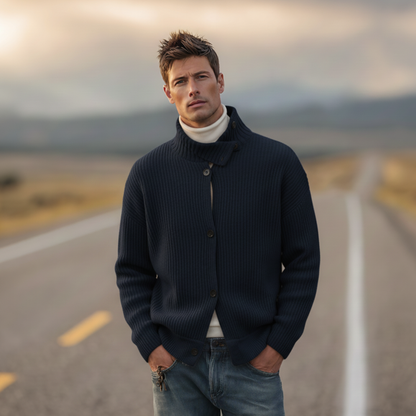 Men's Classic Retro Stand-up Collar Single-breasted Knit Cardigan MTA0714K1K