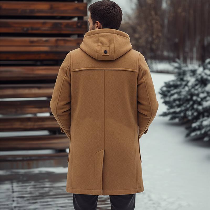 Men's Solid Color Faux Wool Blend Hooded Mid-Length Coat  MTA1449J0X