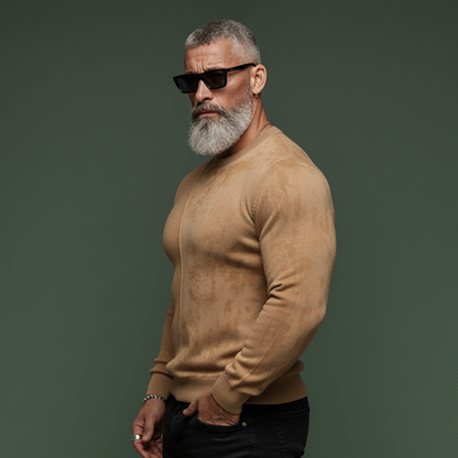 Men's Classic Casual Knit Ribbed And Faux Suede Slim Fit Crew Neck Sweatshirt MTA0825K4K