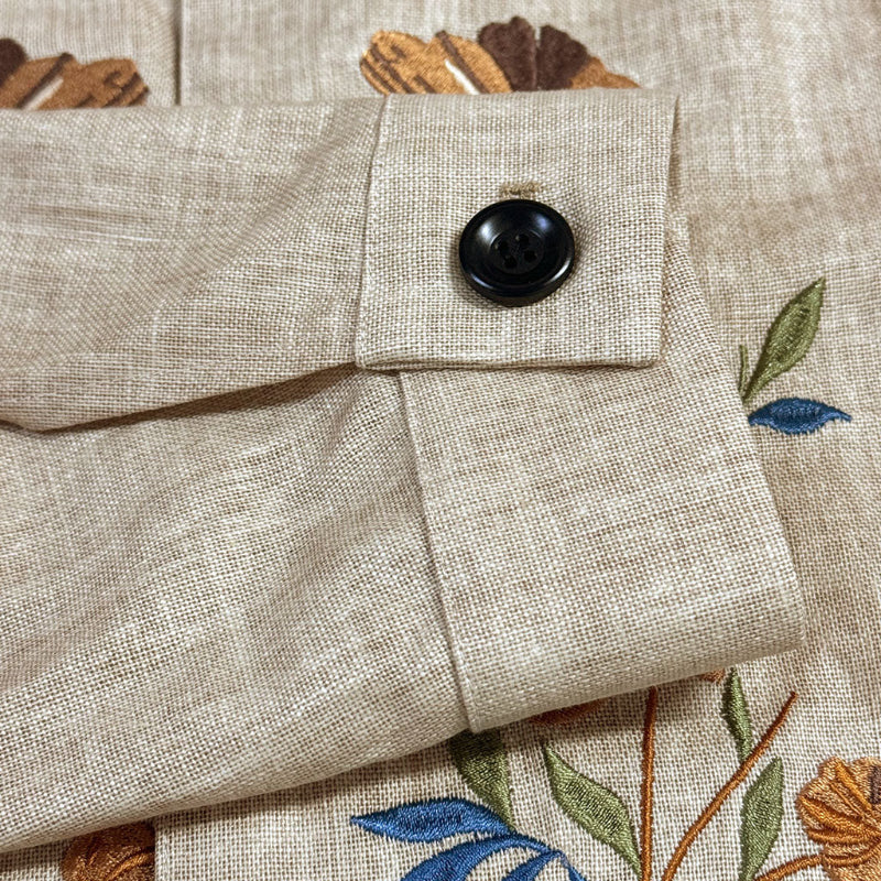 【24-hour shipping out】Men's Casual Linen Embroidered Stand Collar Single Breasted Slim Fit Jacket 48687422M