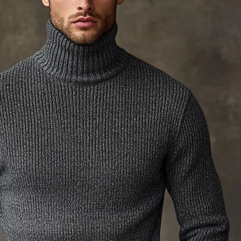Men's Solid Color Turtleneck Knitted Long-sleeved Sweater MTA0752K7X