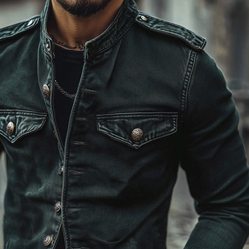 【24-hour shipping out】Men's Vintage Stand Collar Denim Jacket 75697045X