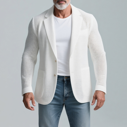 Men's Solid Knit Notch Lapel Two Buttons Casual Blazer MTA2451G5Z