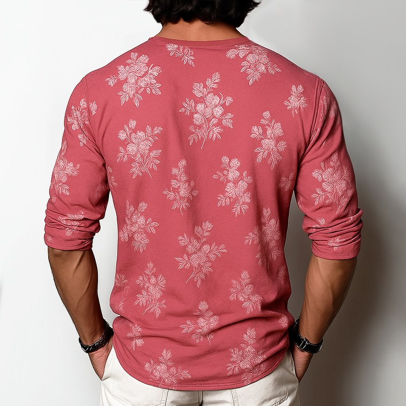 Men's Floral Henley Collar Long Sleeve T-shirt MTA3022G0Z