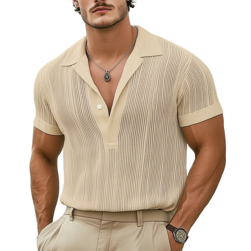 Men's Summer Classic Knitted Breathable V Neck T-Shirt MTA2982D2U