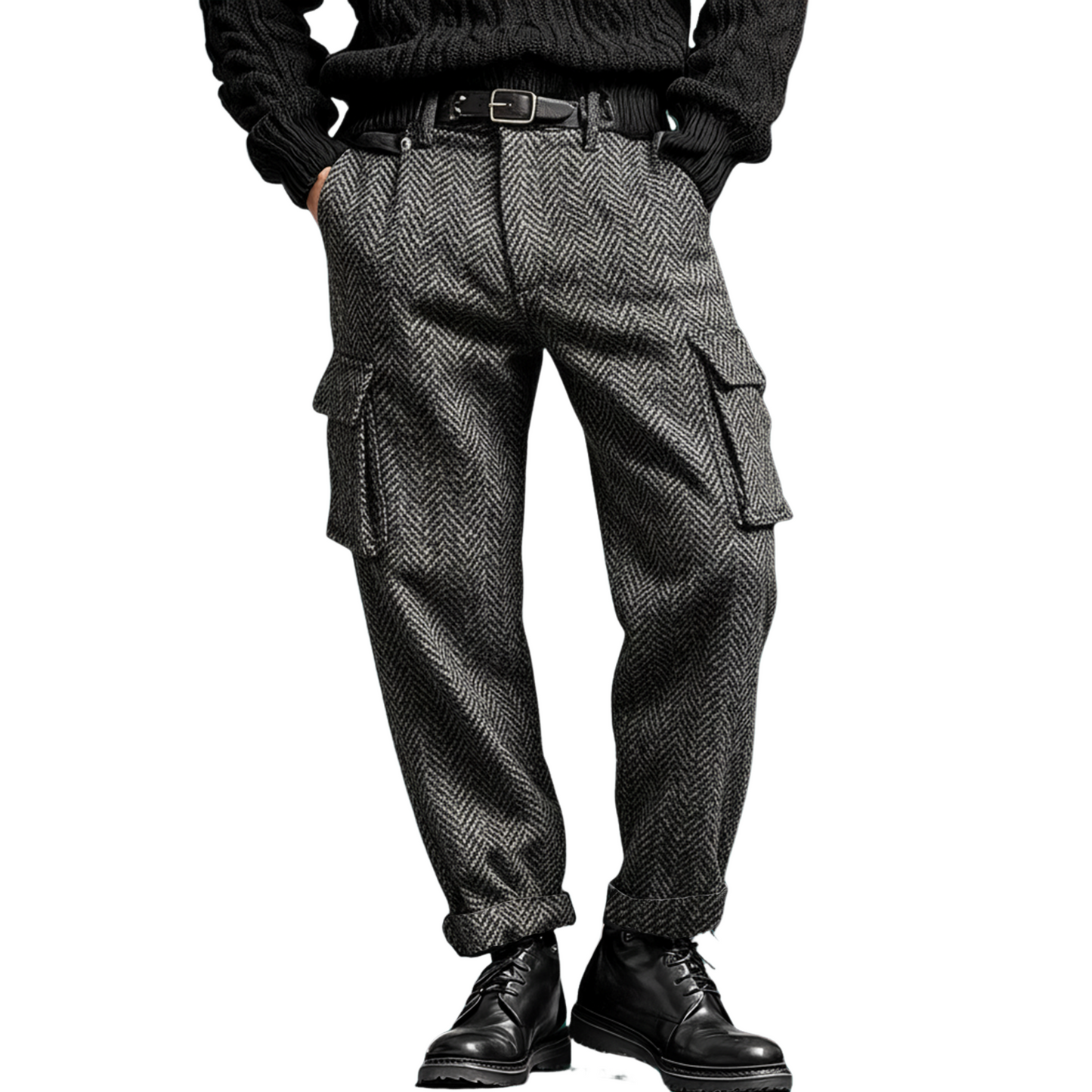 Men's Classic Casual Faux Herringbone Wool Cargo Pants MTA0842K3K