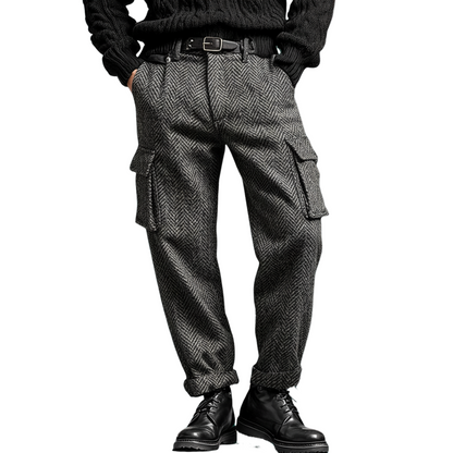 Men's Classic Casual Faux Herringbone Wool Cargo Pants MTA0842K3K