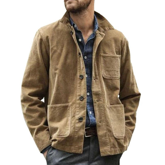 Men's Vintage Cotton Multi Pocket Lapel Long Sleeve Workwear Jacket 32788666M