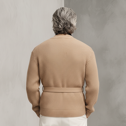 Men's Classic Retro Diagonal Placket Belted Knit Cardigan MTA0729K0K