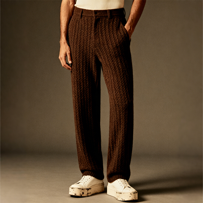 Men's Retro Casual Cable Knit Straight Leg Business Pants MTA0631K2TO