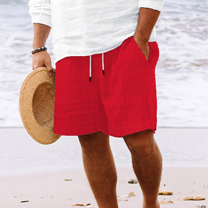 Men's Cotton Blend Striped Beach Drawstring Shorts 98769744Y