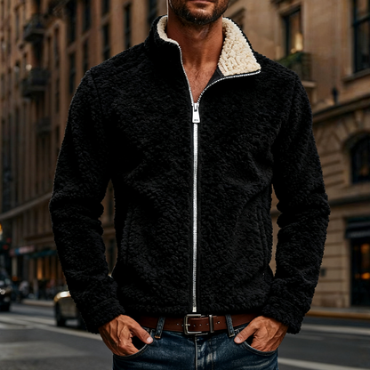 Men's Loose-Fit Contrast Fleece Zip-Up Jacket MTA2262J9X