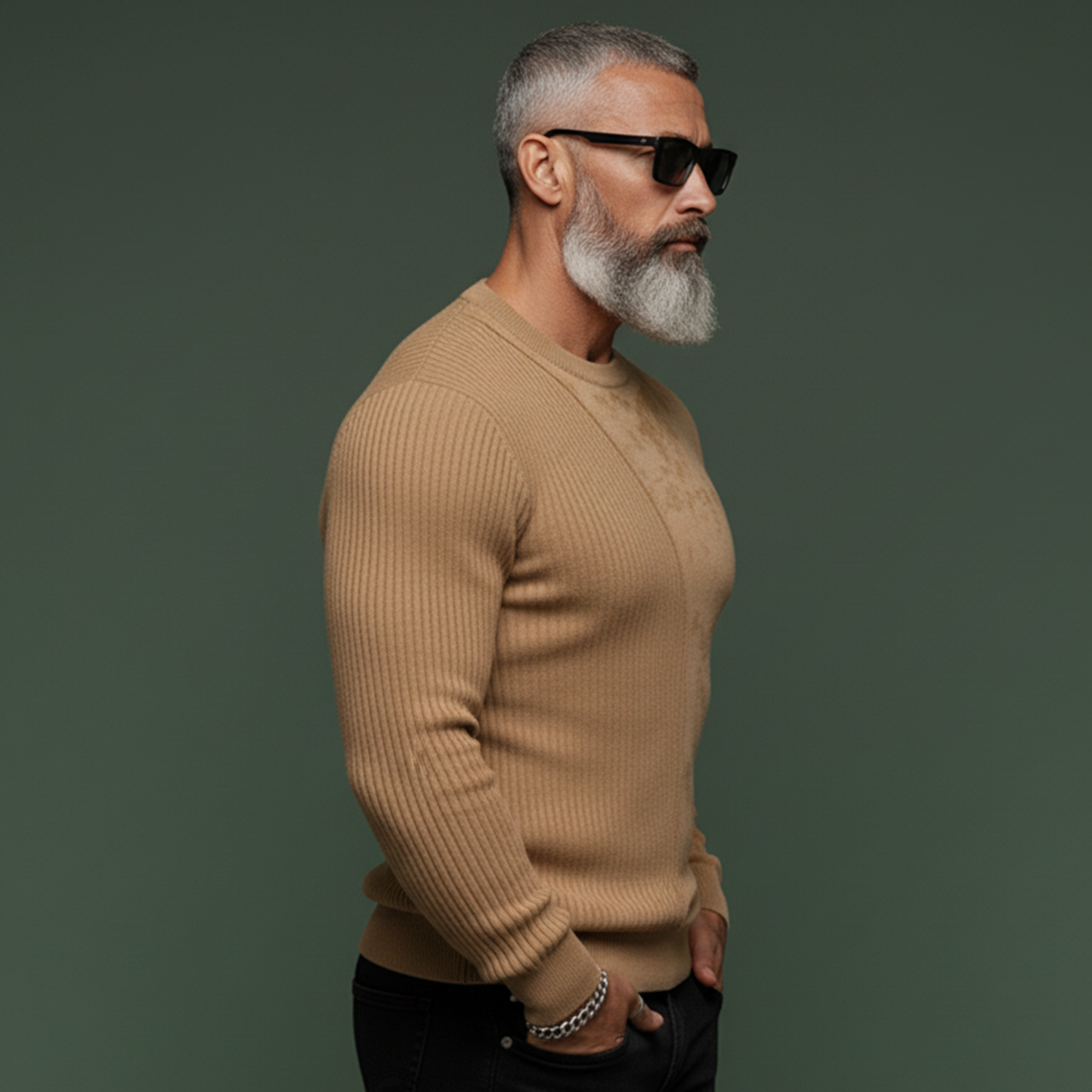 Men's Classic Casual Knit Ribbed And Faux Suede Slim Fit Crew Neck Sweatshirt MTA0825K4K