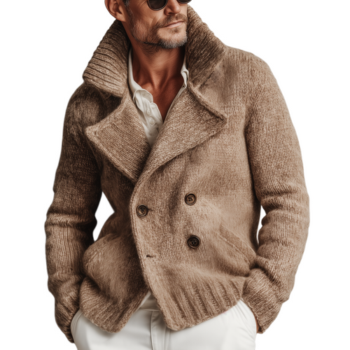 Men's Classic Retro Tough Style Double-breasted Lapel Knitted Cardigan MTA1034J7K