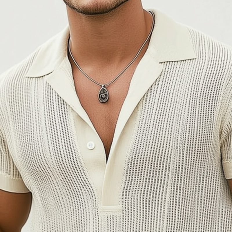 Men's Summer Classic Knitted Breathable V Neck T-Shirt MTA2982D2U