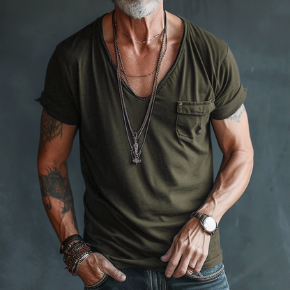 【24-hour shipping out】Men's V Neck Breast Pocket Short Sleeve Cargo T-shirt 63249043Z