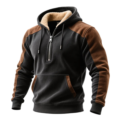 Men's Retro Contrast Faux Suede Polar Fleece Half-Zip Pullover Hoodie MTA0976J9X