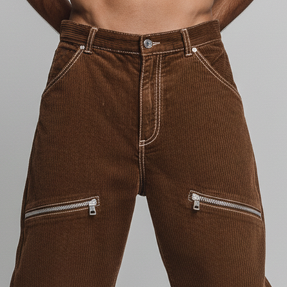 Men's Stylish Corduroy Zipper-decorated Casual Pants MTA0804K7K