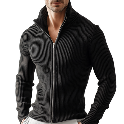 Men's Retro Casual Solid Color Knitted Zipper Sweater Cardigan MTA0131I1TO