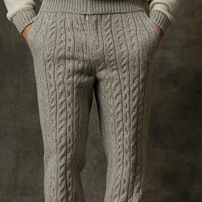 Men's Casual Elastic Waist Knit Cable Knit Textured Trousers MTA0774K9X