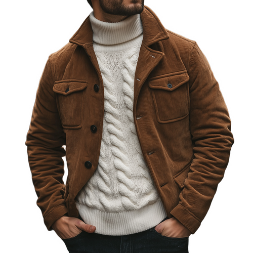 Men's Retro Casual Corduroy Quilted Lapel Button Jacket MTA3011J1TO