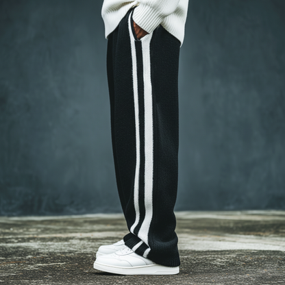 Men's Classic Color-blocked Striped Loose-fitting Knit Trousers MTA0857K7U