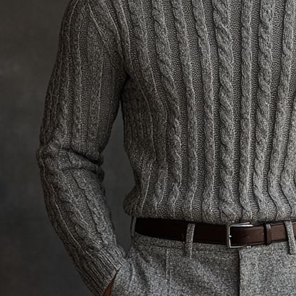 Men's Solid Color Textured Cable Knit Turtleneck Sweater MTA0748K5X