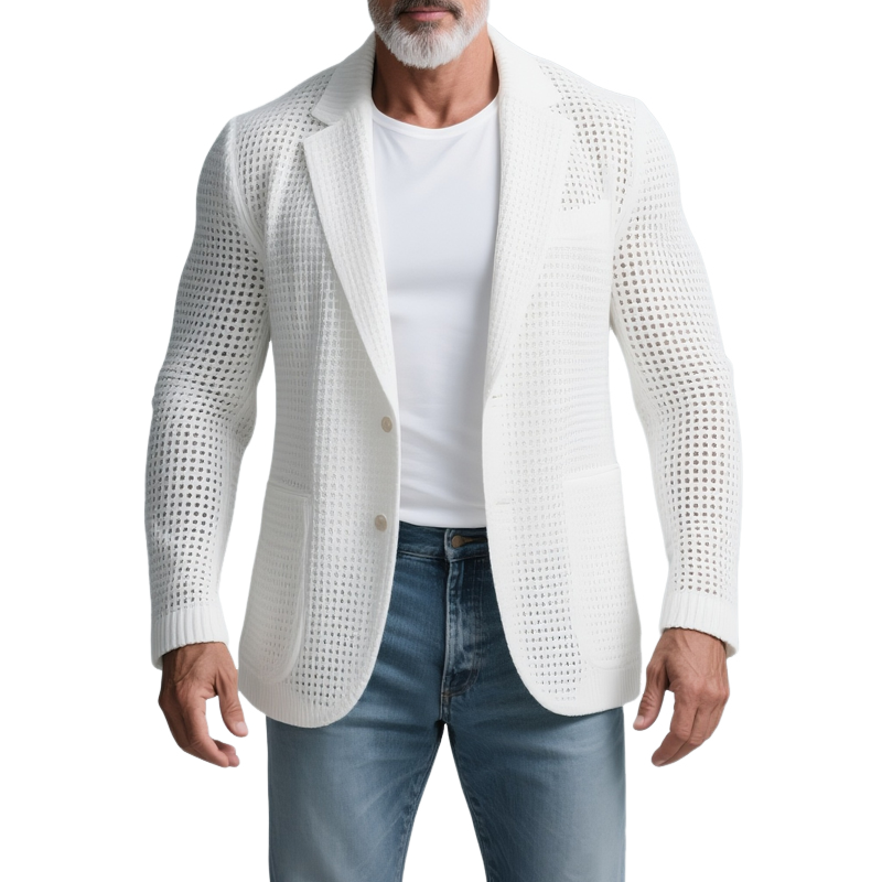 Men's Solid Knit Notch Lapel Two Buttons Casual Blazer MTA2451G5Z