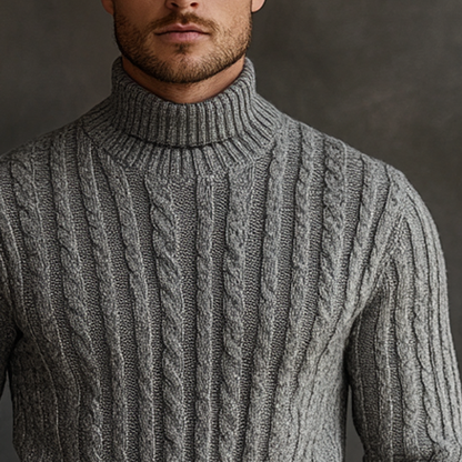 Men's Solid Color Textured Cable Knit Turtleneck Sweater MTA0748K5X