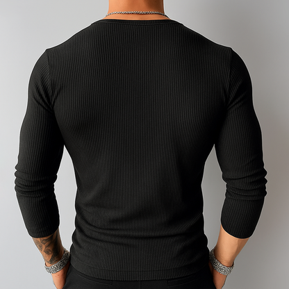 Men's Solid Color Striped V Neck Long Sleeve T-shirt MTA0272G1Z