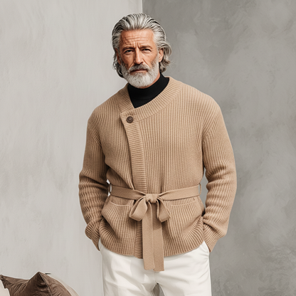 Men's Classic Retro Diagonal Placket Belted Knit Cardigan MTA0729K0K