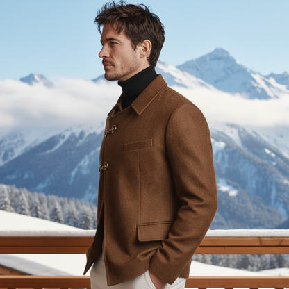 Men's Classic Retro Lapel Slanted Placket Metal Buckle Faux Suede Jacket MTA0816K2K