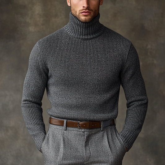 Men's Solid Color Turtleneck Knitted Long-sleeved Sweater MTA0752K7X