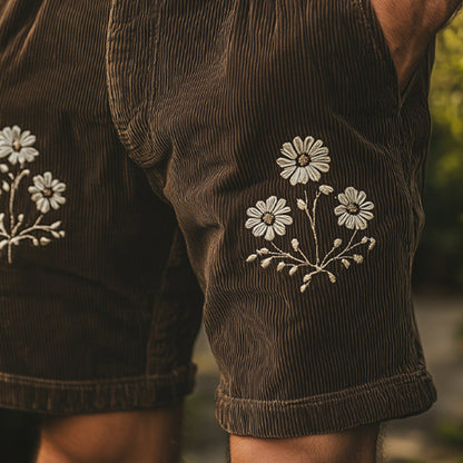 Men's Summer British Retro Embroidered Corduroy Shorts MTA2675E8U