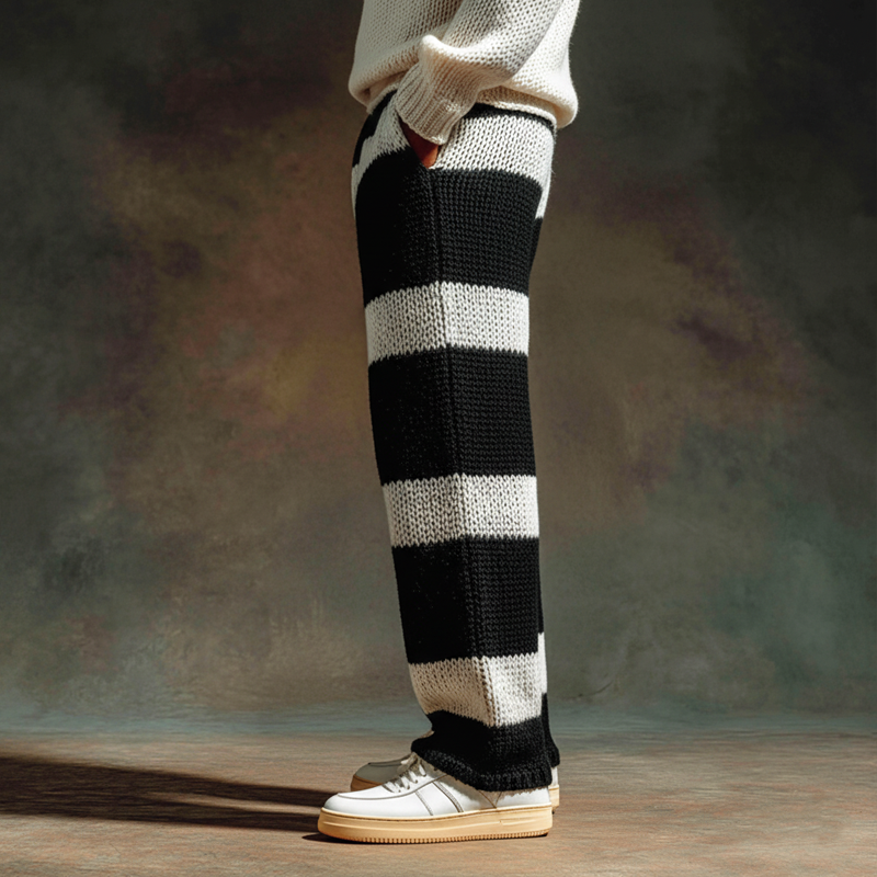 Men's Classic Striped Color-blocked Knit Trousers MTA0893K8U